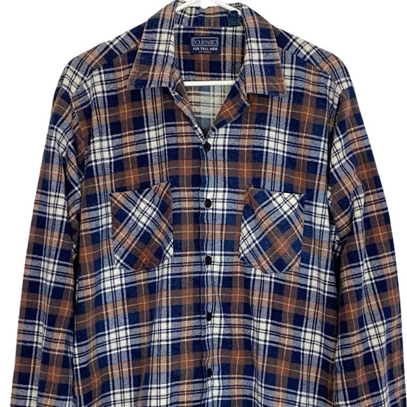 Vintage 90s Plaid Button Down Flannel Shirt Mens Large Tall Unisex Printed Brown - Picture 3 of 11